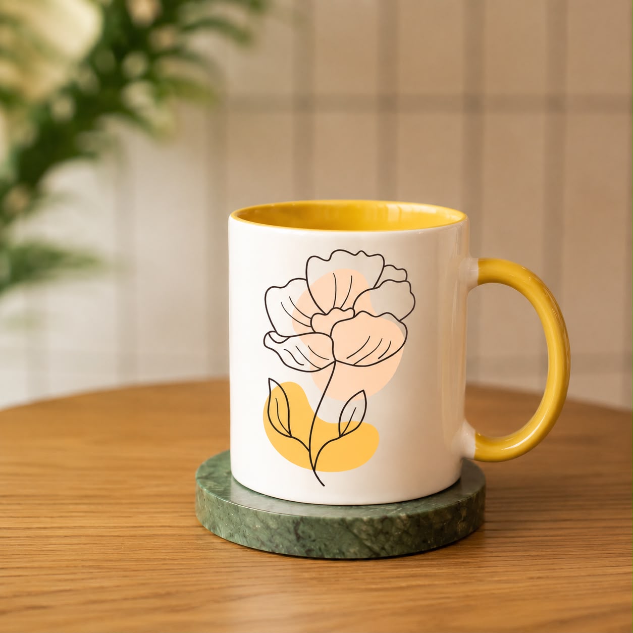 Beige Aesthetic Flower Mug