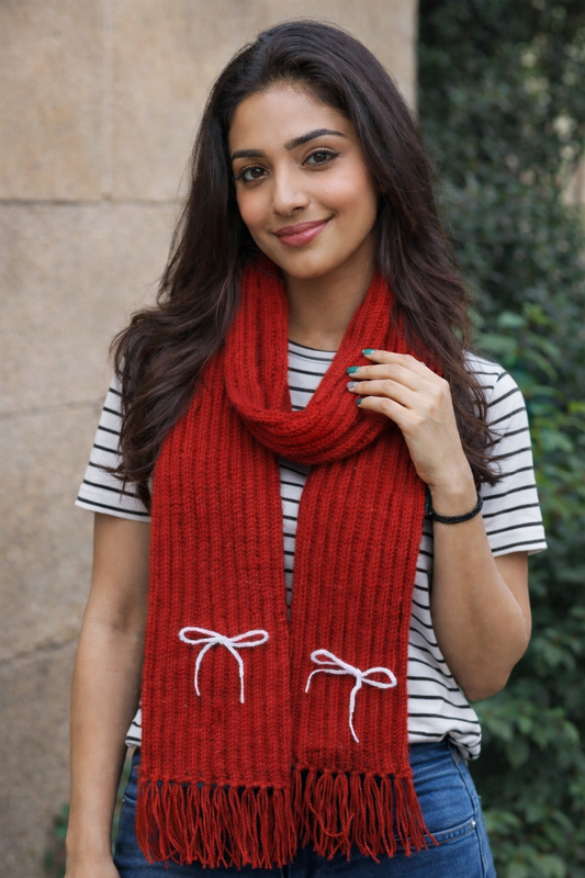 Ruby Bow Knit Scarf